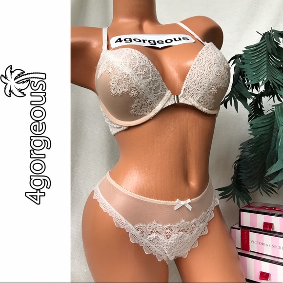 VS 34a,34c/M RACERBACK PUSH UP BRA SET NUDE WHITE - Picture 2 of 3